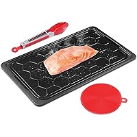 Fast Defrosting Tray for Frozen Meat, Heat Conduction Tray, Quick Defroster Plate, Meat Thawing Board for Natural with Drip Tray/Silicone Sponge/Tongs QQLONG (Size : A)