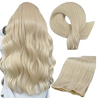 Full Shine 20 Inch Genius Weft Extensions Hand Tied Weft Hair Extensions Straight Human Hair Color Platinum Blonde Hair Extensions Sew In 60G Weft Human Hair Extensions Sew In Hair
