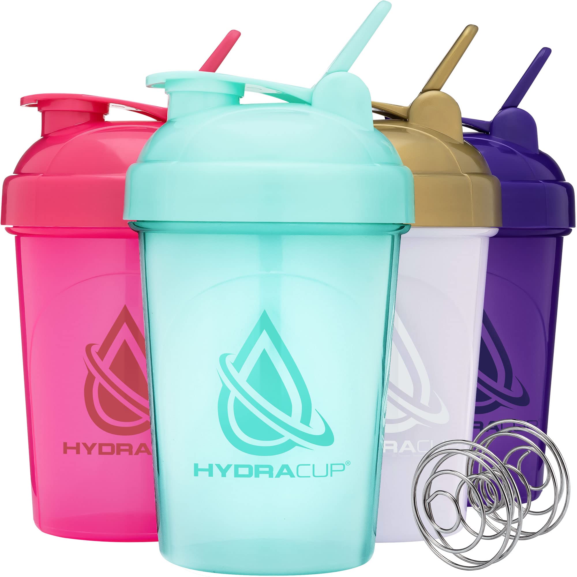 Hydra Cup 4 PACK - 20-Ounce Shaker Bottle with Barbell Blender Wire Whisk, Shaker Cups for Protein Mixes