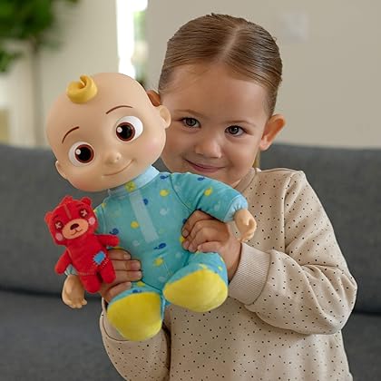 CoComelon Official Musical Bedtime JJ Doll, Soft Plush Body – Press Tummy and JJ sings clips from ‘Yes, Yes, Bedtime Song,’ – Includes Feature Plush and Small Pillow Plush Teddy Bear – Toys for Babies