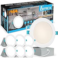 Allsmartlife 6-Pack 6 Inch LED Recessed Light, 4000K 14W=150W 1200LM Dimmable Ultra-Thin Canless LED Recessed Ceiling Light, High Brightness Can-Killer Downlight Junction Box ETL