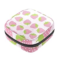 Portable Menstrual Pad Bags, Large Capacity Sanitary Napkin Storage Bag, First Period Kit for Girls Women, Zipper Nursing Pad Holder Light Pink Strawberry Cartoon Fruit