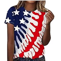 Novelty USA Flag Print Shirts Womens 4th of July Stars Stripes Tee Tops Summer Short Sleeve Blouses