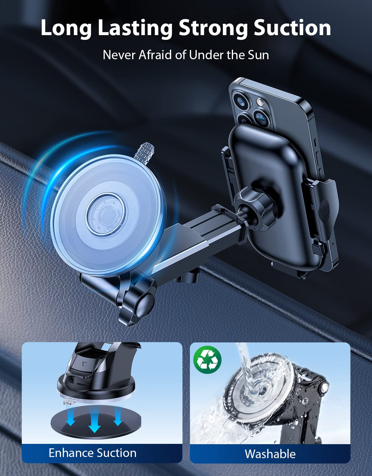 VICSEED Universal Phone Mount for Car [Solid &Durable] Anti-UV Car Phone Holder Mount Dashboard Windshield Air Vent Long Arm Strong Suction Cell Phone Holder Car for iPhone 15 14 13 12 Pro Max All