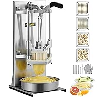 VEVOR Commercial French Fry Cutter with 4 Replacement Blades, 1/4″ and 3/8″ Blade Easy Dicer Chopper, 6-wedge Slicer and 6-wedge Apple Corer, Lemon Potato Cutter for French Fries with Extended Handle