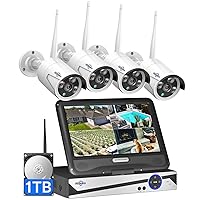 [10CH Expandable] Hiseeu Wireless Security Camera System with 10in LCD 4K Monitor, 4Pcs 5MP Outdoor Indoor Cameras with One-Way Audio, Waterproof, Motion Detect, 1TB HDD/Cloud Storage, Work with Alexa
