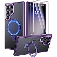 Rayboen for Samsung Galaxy S23 Ultra Case with Magnetic Stand, [Designed for Magsafe] with 2 Pack Soft TPU HD Screen Protector, Military Drop Protection Silky Touch Translucent Matte Cover, Purple