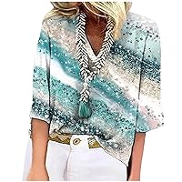 Womens 2024 Trendy Top 3/4 Sleeve Shirts Lace V Neck Dressy Tops Trendy Summer Floral Blouses