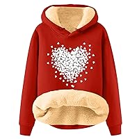 Sweatshirt for Women Fashion Hooded Valentine's Day Love Print Plush Warm Loose Pullover Sweater