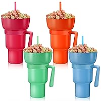 4 Pcs Stadium Tumbler with Snack Bowl 32 oz 2 in 1 Travel Cup with Snack Bowl Leak Proof Snack and Drink Cup Portable Reusable Snack Tumbler Cup with Bowl on Top and Straw (Multicolor)