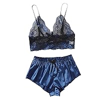 Women's 2 Piece Sexy Pajama Sets Floral Lace Lingerie Set Bow Nightwear Cami Crop Top and Shorts Sleepwear Outfits