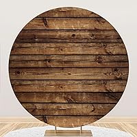 Rustic Wood Round Backdrop Cover, Farmhouse Brown Circle Background 6.56ft (200cm), Vintage Barn Garage Door Photography, Theme Party Decorations, Seamless Edge Elastic, Banner Photo Video Props