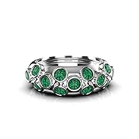 Natural Round Emerald And Diamond Band Ring For Women And Girls / 14k Gold Emerald Ring / Gift Emerald Ring