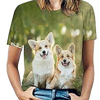 Two Welsh Corgis Pembroke Dogs Women's Print Shirt Summer Tops Short Sleeve Crewneck Graphic T-Shirt Blouses Tunic