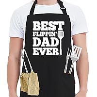 Funny Grilling Aprons for Men Dad - Best Flippin’ Dad Ever - Men’s Funny Chef Cooking BBQ Grill Apron with 2 Pockets - Birthday Father's Day Christmas Gifts for Dad, Step Dad, Father in Law, Husband