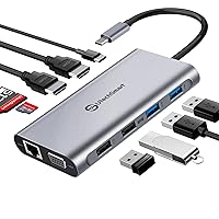 USB C Hub,Triple Display USB C Laptop Docking Station, 11 in 1 USB C Dock with Dual HDMI, VGA, PD3.0, SD TF Card Slot, 4 USB Ports Dual Monitor Adapter Compatible for MacBook and Windows