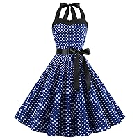 IDOPIP Halter Retro Polka Dot Dress for Women 1950s Vintage Cocktail Party Swing Dresses 50s Casual Rockabilly Audrey Dress