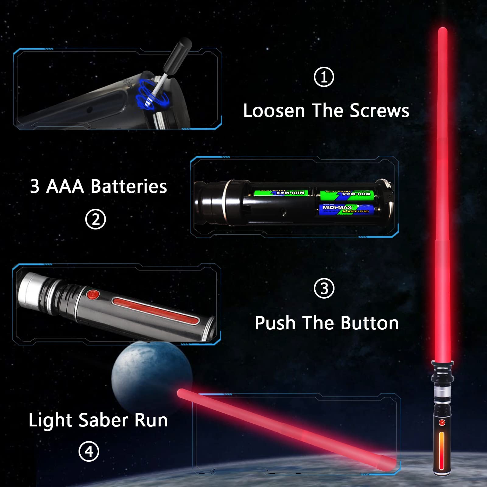 Lightup Saber for Kids LED FX Light Swords, Expandable Lightup Sabers with Sound and Glowing Handle, Light Up Sword for Kids, Christmas Parties Costume, Galaxy War Fighters