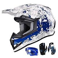 GLX GX623 DOT Kids Youth ATV Off-Road Dirt Bike Motocross Motorcycle Full Face Helmet Combo Gloves Goggles for Boys & Girls (Modern, X-Large)
