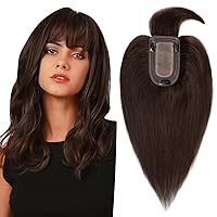 Hair Toppers for Women Hair Toppers for Women Real Human Hair with Bangs Straight Hair Pieces for Women 6 Inch #02 Dark Brown