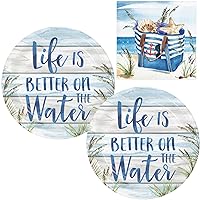 Beach Themed Party Tableware Supplies for 16 People | Bundle Includes Dessert Plates and Beverage Napkins | Seaside Summer Design