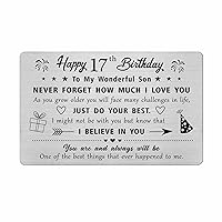 17th Birthday Card Gifts for Son, Birthday Gifts for 17 Year Old Son, Engraved Metal Wallet Card