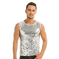 ACSUSS Men's Shiny Sequined Slim Fit Muscle Vest Tank Top Clubwear Stage Costume