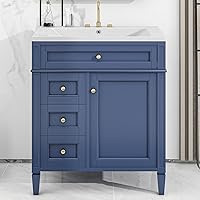 ROOMTEC 30inch Bathroom Vanity with Single Top Sink Freestanding Storage Cabinet with 2 Tip-Out Drawer, Blue