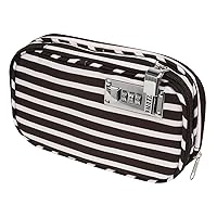 ﻿﻿Vaultz Locking Medicine Bag - 5.7 x 2.2 x 9.25 Inch Travel Medication Bag with Cooling Pockets for Diabetics, Black & White Stripe