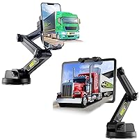 Gray Commercial Truck Phone Mount + Big Rig Truck Tablet Mount, Heavy Duty Cell Phone Holder, Tablet & iPad Mount for Dashboard Windshield, Stable Suction Cup (1 Phone Mount + 1 Tablet Mount)