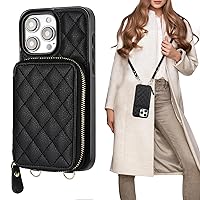 Bocasal Crossbody Wallet Case for iPhone 15 Pro Max, RFID Blocking PU Leather Zipper Handbag Purse Flip Cover, Kickstand Folio Case with Card Slots Holder Wrist Strap Lanyard 5G 6.7 Inch (Black)