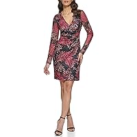 GUESS Women's Fitted Long Sleeve V-Neck Dress