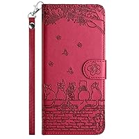 IVY S22 Ultra Case Wallet, [Curious Cat][Kickstand Flip][Lanyard Shoulder Strap][PU Leather] - Wallet Case for Samsung Galaxy S22 Ultra Devices - Red