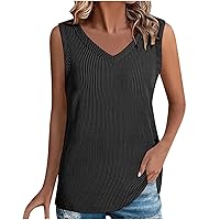 Women's V Neck Tank Tops Summer Ribbed Knitted T Shirts Casual Plain Sleeveless Top Comfy Tank Top