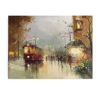 Posters Streetcar Street View Oil Painting Art Poster Retro Train Poster Canvas Art Poster Picture Modern Office Family Bedroom Living Room Decorative Gift Wall Decor 8x10inch(20x26cm) Unframe-styl