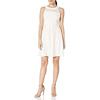 London Times Women's Sleeveless Halter Lace Fit & Flare Dress