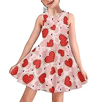 JooMeryer Girl's Fruits Strawberry Printed Summer Dress Sleeveless Crew Neck Swing Sundress 3-16Y
