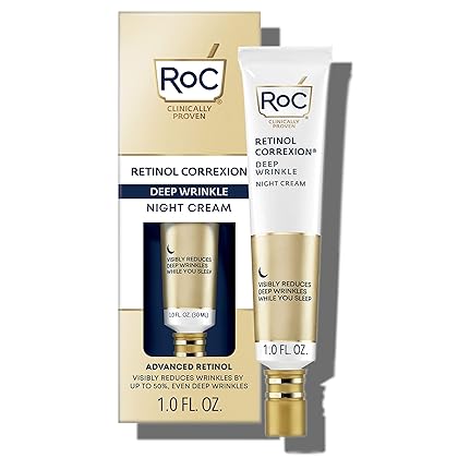 RoC Retinol Correxion Deep Wrinkle Anti-Aging Night Cream, Daily Face Moisturizer with Shea Butter, Glycolic Acid and Squalane, Skin Care Treatment, 1 Ounces