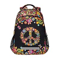 ALAZA Hippie Peace Symbol Paisley Flowers Backpack Purse for Women Men Personalized Laptop Notebook Tablet School Bag Stylish Casual Daypack, 13 14 15.6 inch