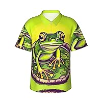 Frog in a Pond Hawaiian Shirts for Men, Print Summer Beach Casual Short Sleeve Button Down Shirts,Summer Beach Dress Shirts