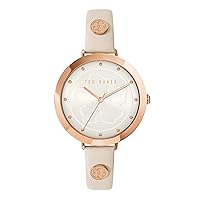 Ted Baker Women's Stainless Steel Quartz Leather Strap, Beige, 12 Casual Watch (Model: BKPAMS2149I), Rose Gold/Champagne/Cream