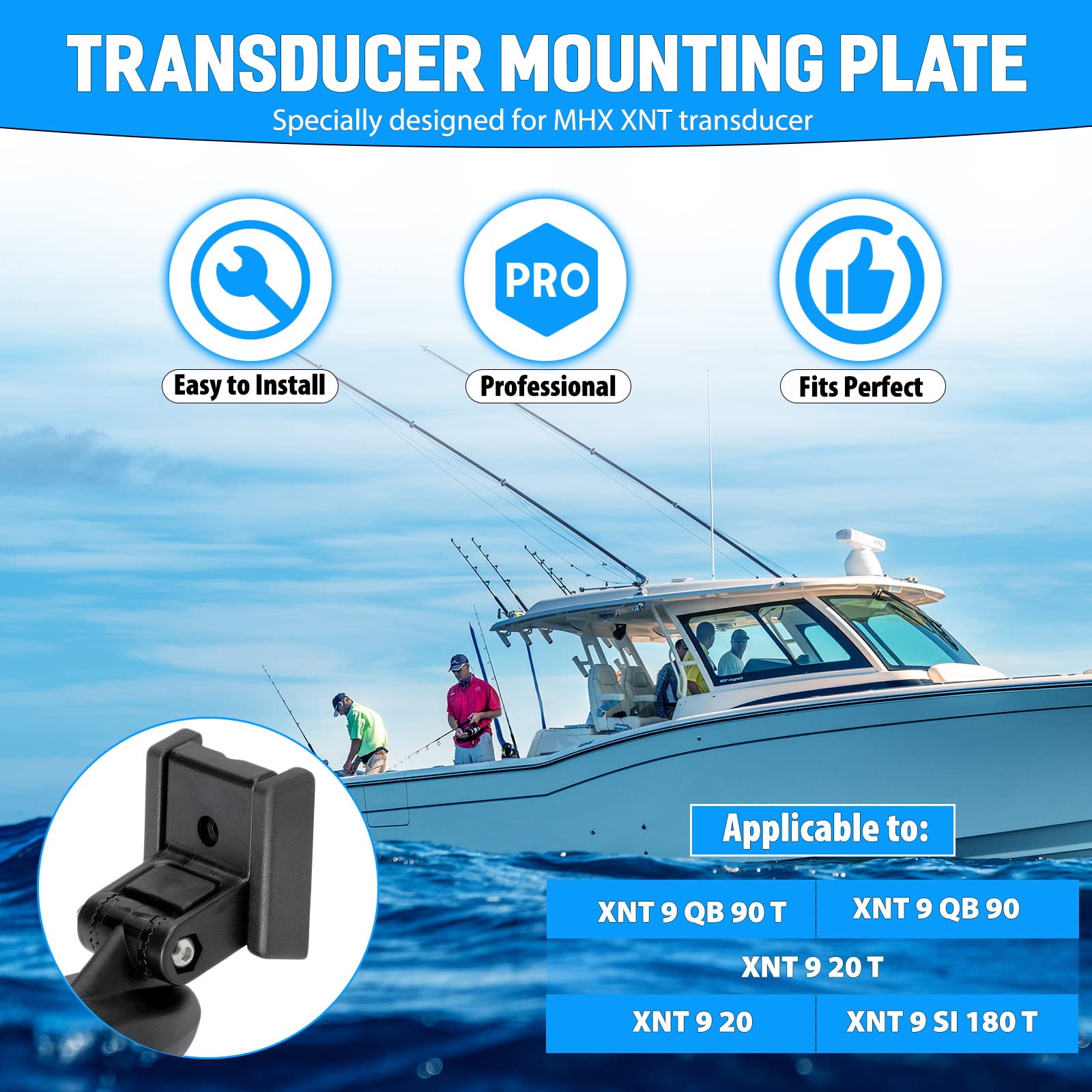 XNT Transducer Bracket, Transducer Mounting Plate for MHX XNT Model Transducers, 7400931 Transom Mounting Hardware Kit for MHX XNT Transducer Mount