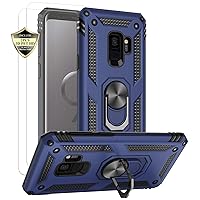 Androgate for Samsung Galaxy S9 Case with HD Screen Protectors, Military-Grade Metal Ring Holder Kickstand 15ft Drop Tested Shockproof Cover Case for Samsung Galaxy S9 (2018), Blue