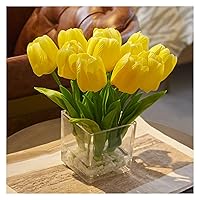 Artificial Flowers Tulip Floral Arrangement in Vase - Fake Flowers Silk Tulips Centerpiece - Modern Artificial Silk Flowers for Home Bathroom Office Table Shelf Decoration (Yellow)