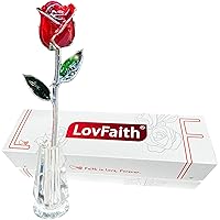25th Anniversary Silver Trimmed Real Red Rose with Crystal Stand, Best Forever Fresh-Cut Rose Gift for Her Wife Valentines Day Birthday