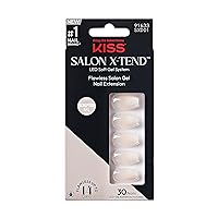 KISS Salon X-tend, Press-On Nails, Nail glue included, Words', Light White, Medium Size, Coffin Shape, Includes 30 Nails, 5Ml Led Soft Gel Adhesive, 1 Manicure Stick, 1 New Mini File, New Prep Pad