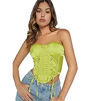Womens Summer Tops Sexy Casual T Shirts for Women Lace Up Front Satin Tube Top