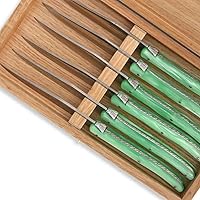 Set of 6 Laguiole steak knives green color plexiglass handles - Direct from France