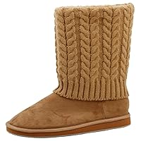 Fashion Women's Faux Suede Boot with Rib-Knit Sweater Exterior and Faux Fur Lining