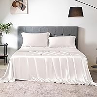 THXSILK 100% Silk Sheet Set, 7A+ Silk Sheet Set Soft Breathable, Luxury Bedding (1 Flat Sheet, 1 Fitted Sheet, 2 Pillow Shams) California King, White